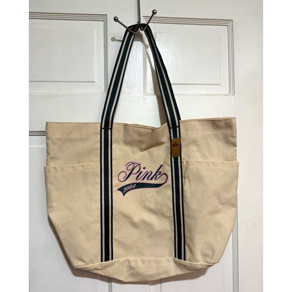Vintage NWT Victoria Secret Pink Beige Tote Bag Logo Lined